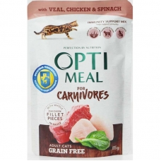 Корм консервированный для кошек с телятиной, курицей и шпинатом Optimeal For Carnivores 0,85гр